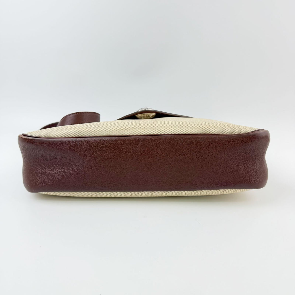 Hermes Christine Shoulder Bag Canvas Leather Beige Brown Silver Vintage — view 6