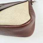 Hermes Christine Shoulder Bag Canvas Leather Beige Brown Silver Vintage — view 8