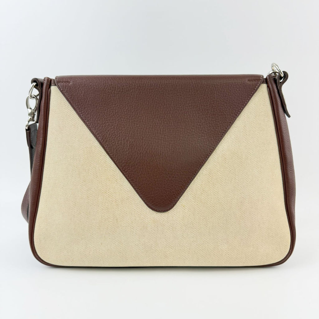 Hermes Christine Shoulder Bag Canvas Leather Beige Brown Silver Vintage — view 2