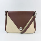 Hermes Christine Shoulder Bag Canvas Leather Beige Brown Silver Vintage