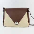 Hermes Christine Shoulder Bag Canvas Leather Beige Brown Silver Vintage — view 3