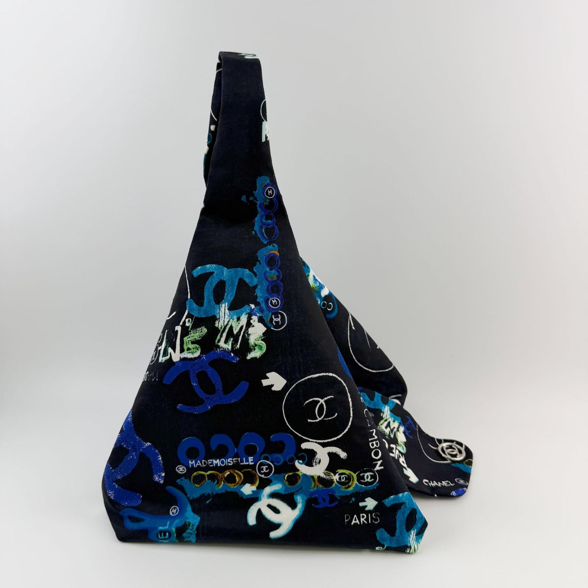 Chanel CC Logo Graffiti Shoulder Bag Canvas Black Blue Multicolor Silver Seal