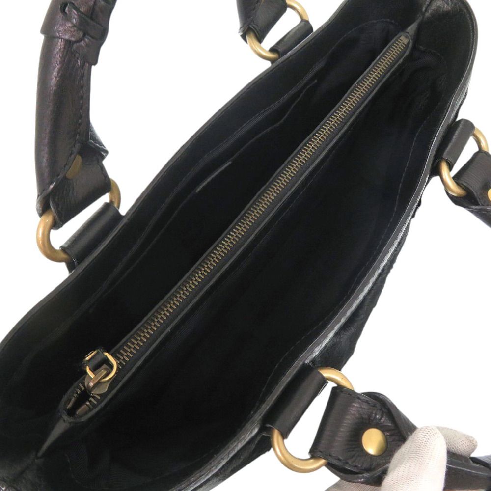 Celine Boogie Bag Calf Hair Leather Black Handbag — view 6