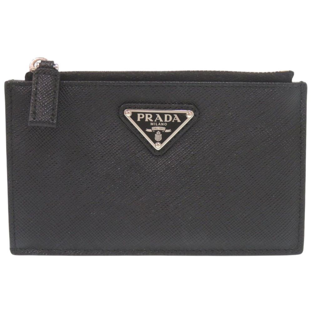 Prada Triangle Logo Saffiano Leather Black Card Case Coin Purse
