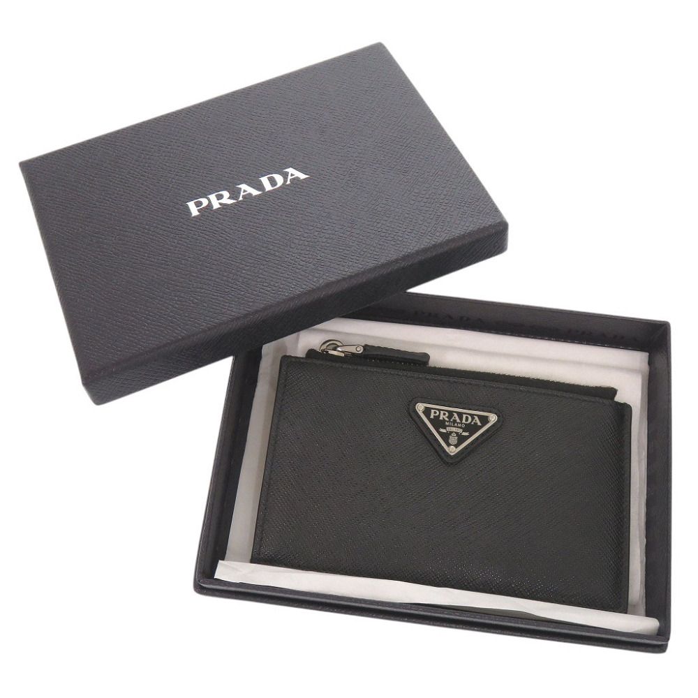 Prada Triangle Logo Saffiano Leather Black Card Case Coin Purse — view 2