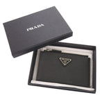Prada Triangle Logo Saffiano Leather Black Card Case Coin Purse — view 2