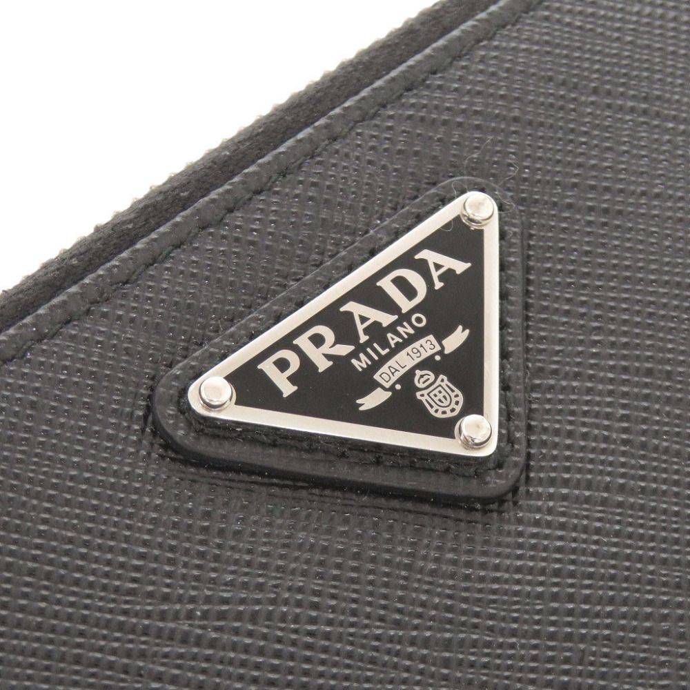 Prada Triangle Logo Saffiano Leather Black Card Case Coin Purse — view 7