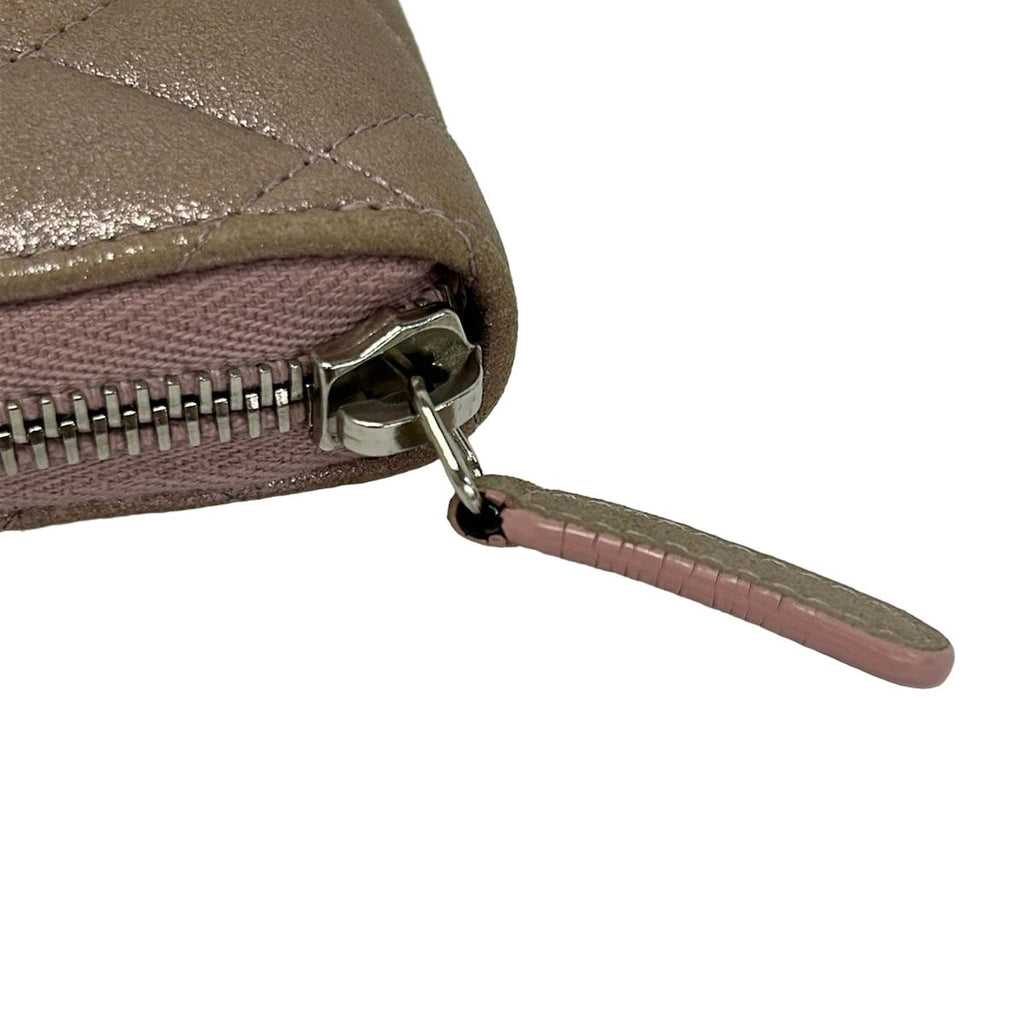Chanel Coin Purse Quilted Pink Silver Zip Around Lambskin — view 5