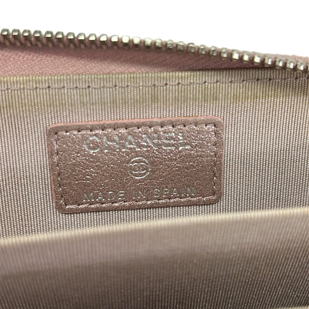 Chanel Coin Purse Quilted Pink Silver Zip Around Lambskin — view 4