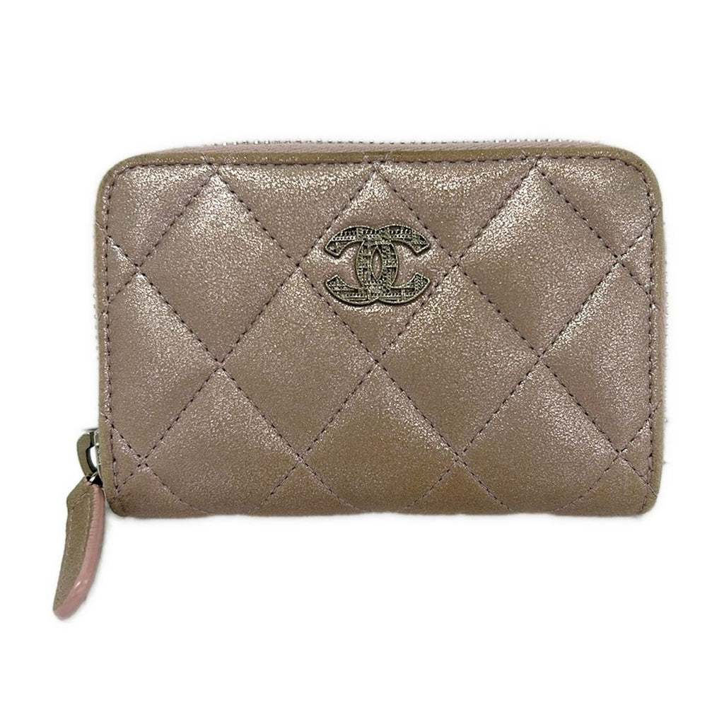 Chanel Coin Purse Quilted Pink Silver Zip Around Lambskin