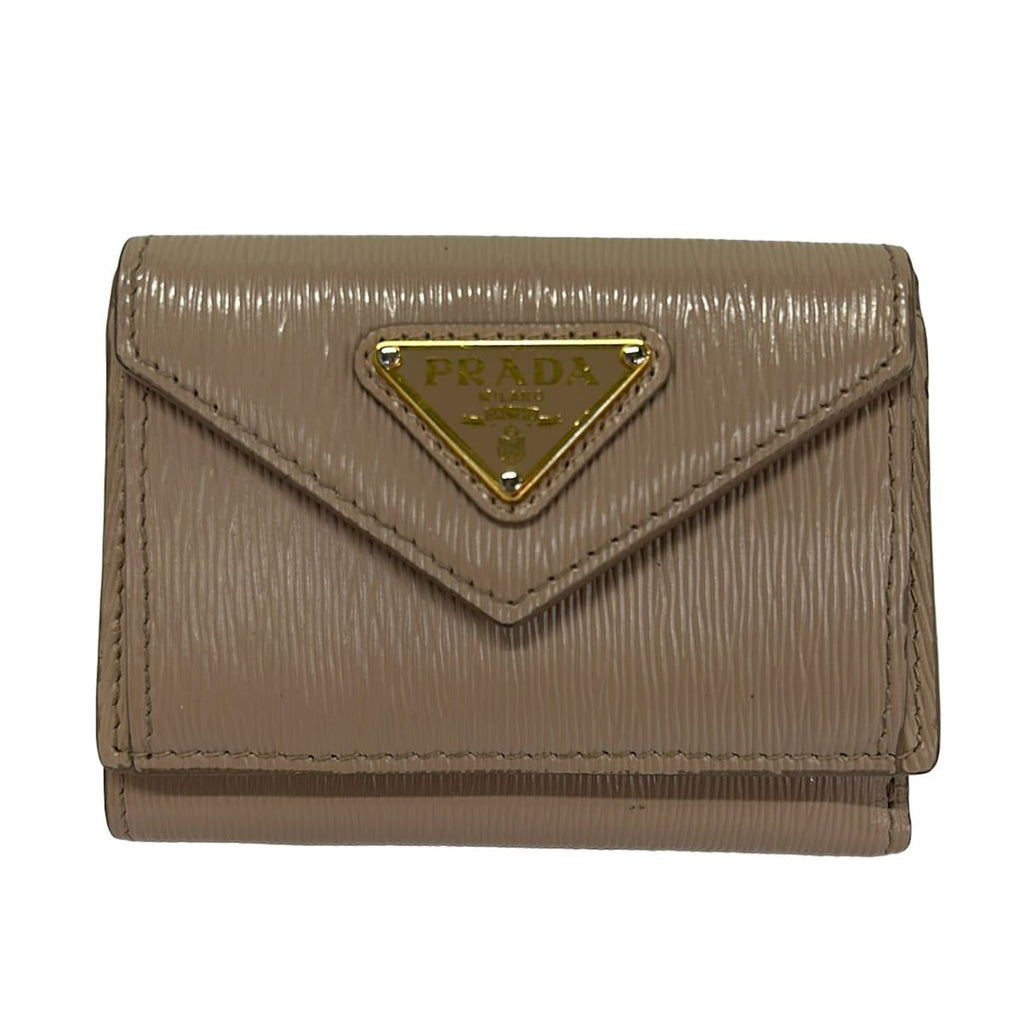 Prada Trifold Wallet Pink Beige Leather