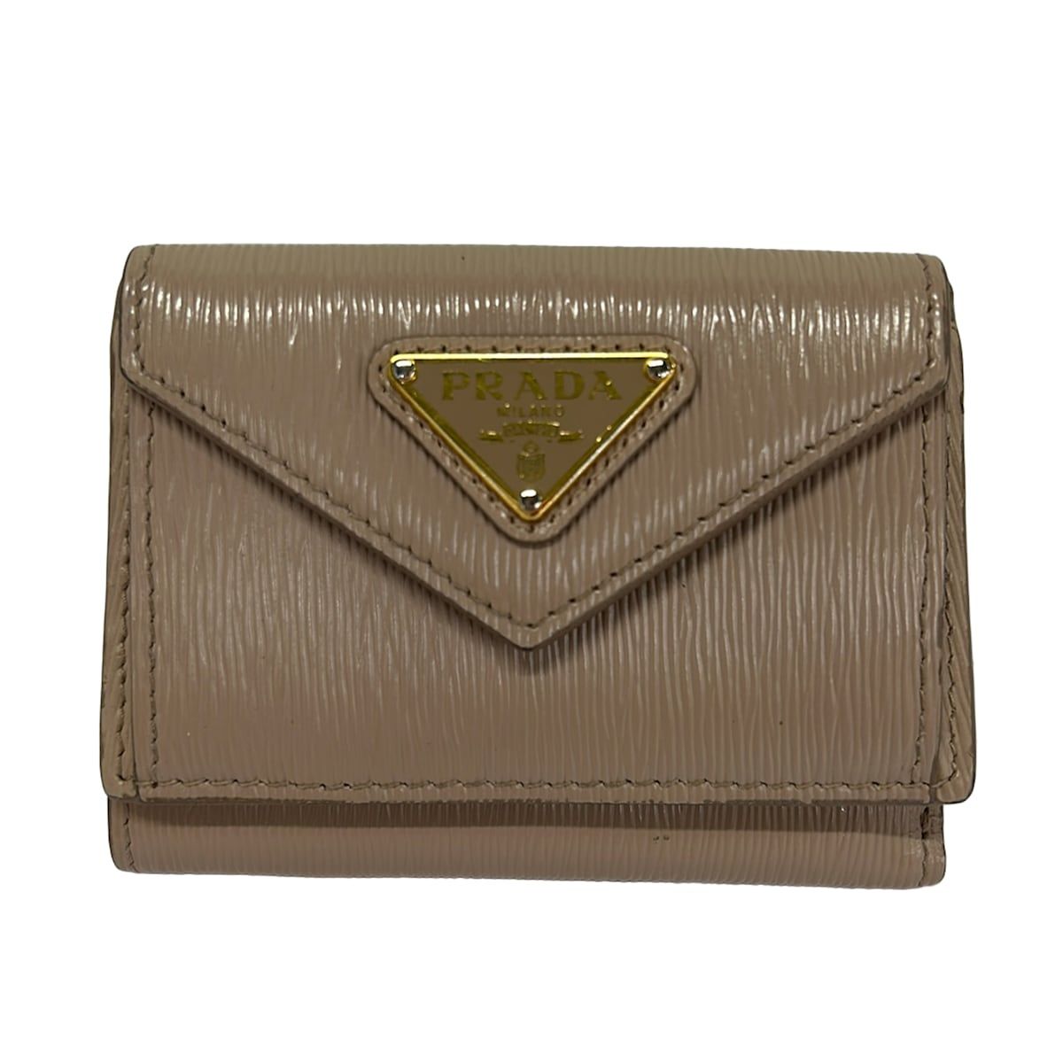 Prada Trifold Wallet Pink Beige Leather