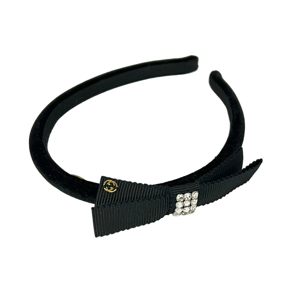 Gucci Headband Interlocking G Black Rhinestone Ribbon