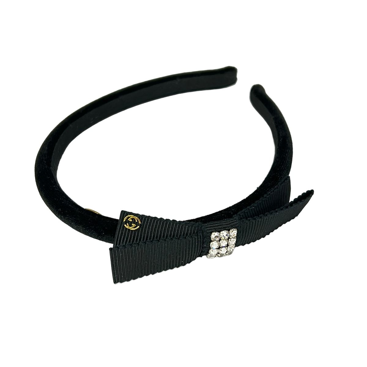 Gucci Headband Interlocking G Black Rhinestone Ribbon