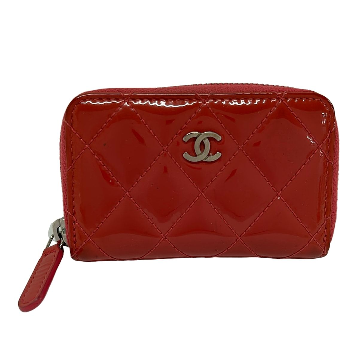 Chanel Coin Purse Quilted Pink Zip Around Silver Leather