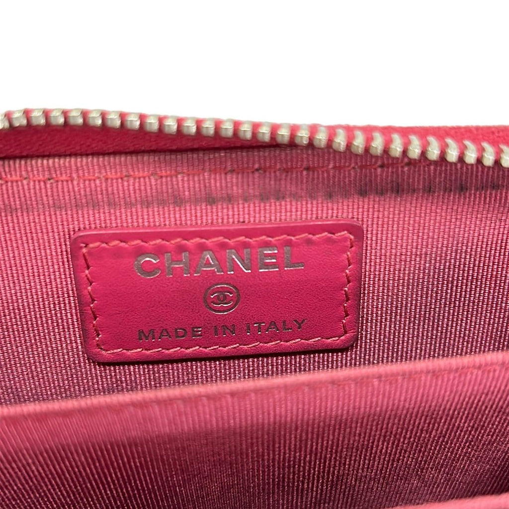 Chanel Coin Purse Quilted Pink Zip Around Silver Leather — view 4