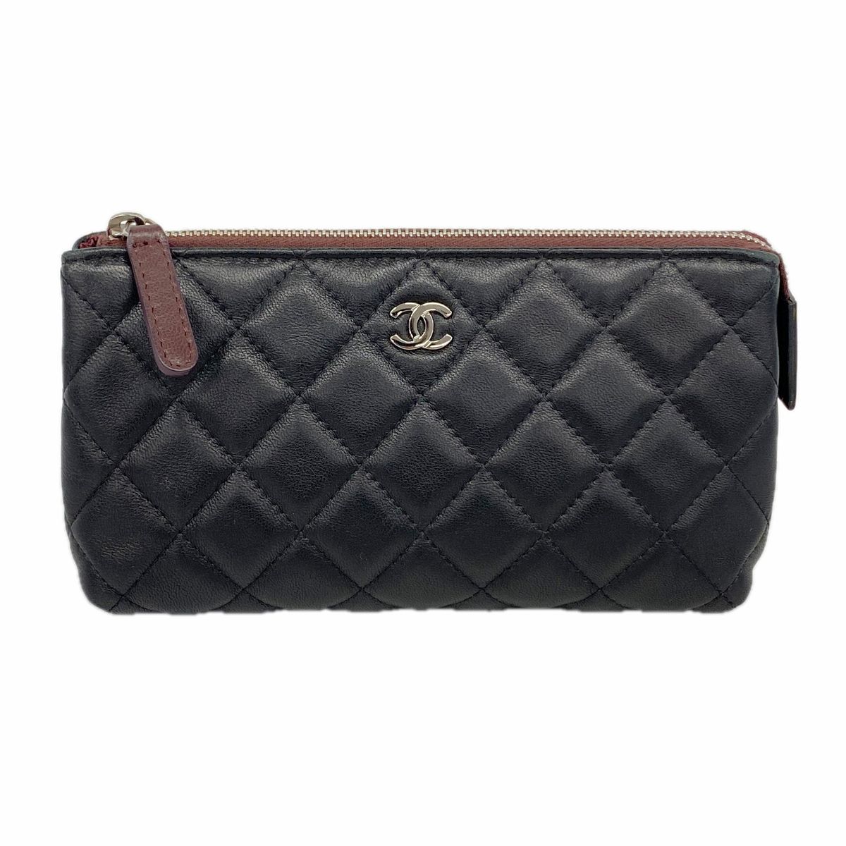 Chanel Pouch Quilted Lambskin Black Silver