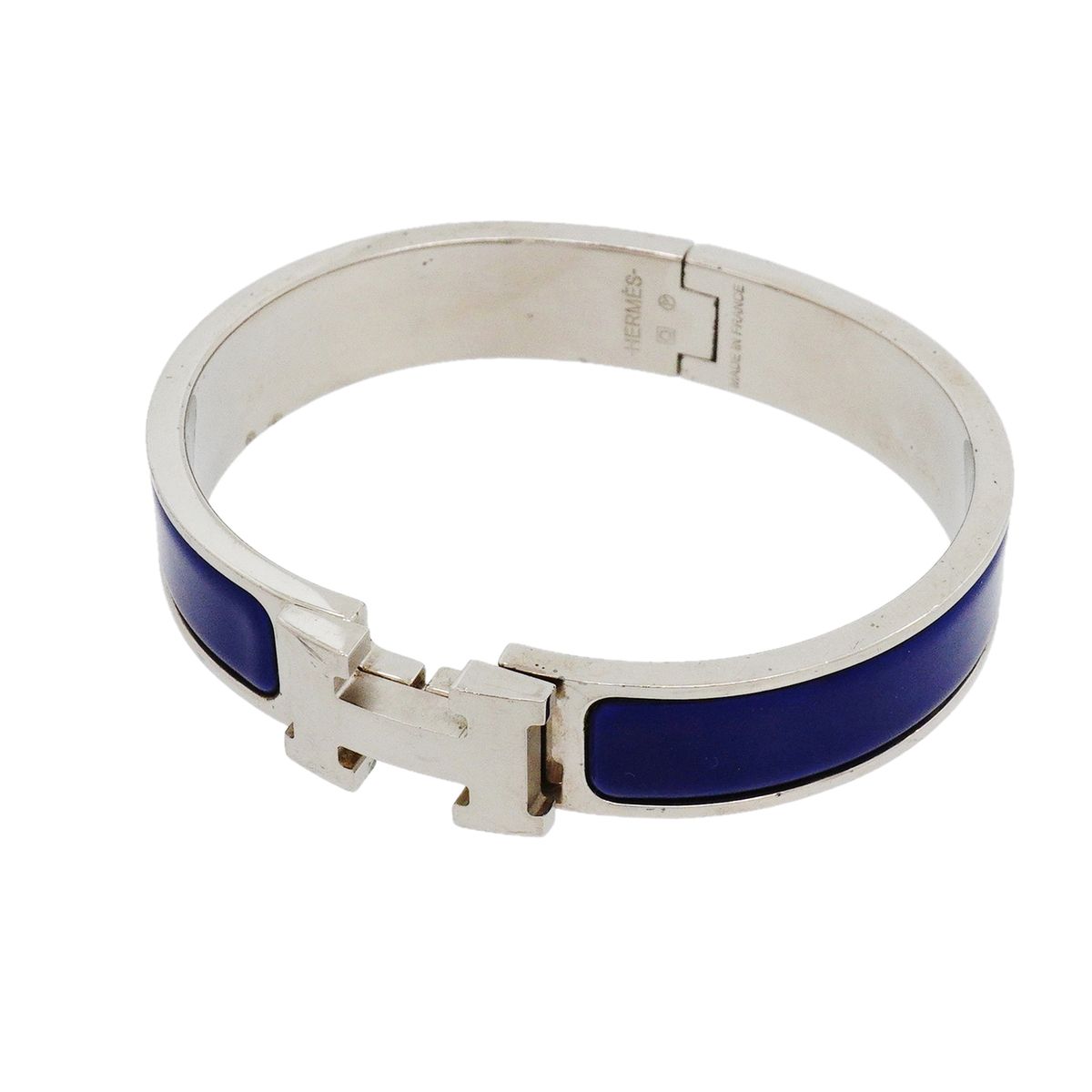 Hermes Bangle Clic Clac PM Metal Silver Blue Bracelet