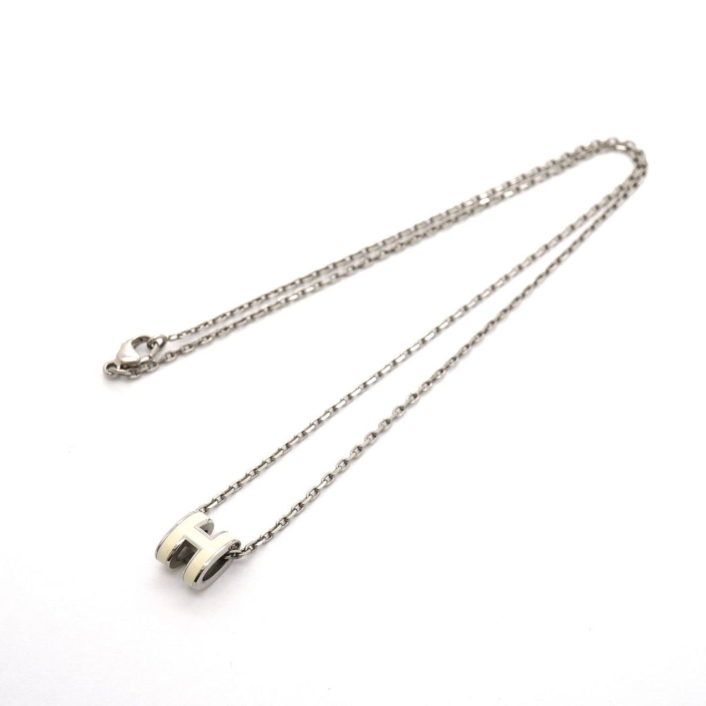 Hermes Necklace Mini Pop H Metal Silver Ivory — view 3