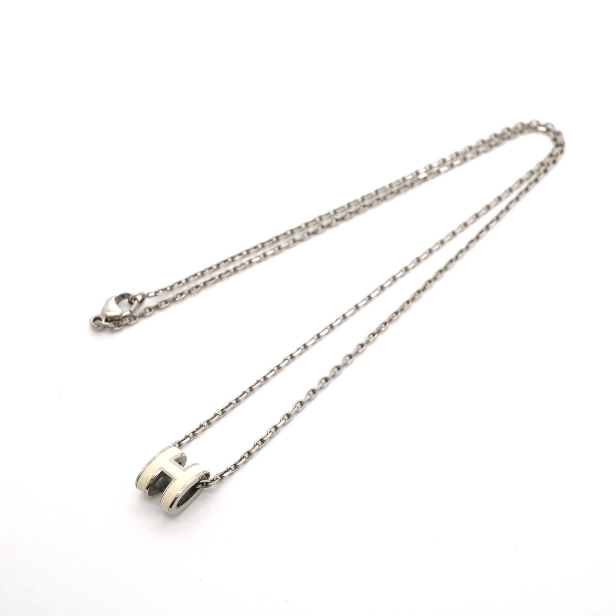 Hermes Necklace Mini Pop H Metal Silver Ivory — view 3