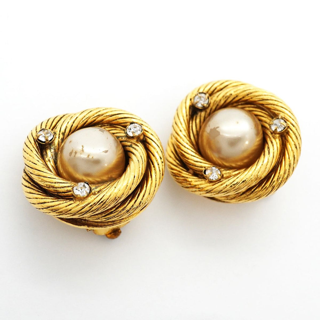Chanel Earrings Vintage Gold Plated Faux Pearl Rhinestone — view 2