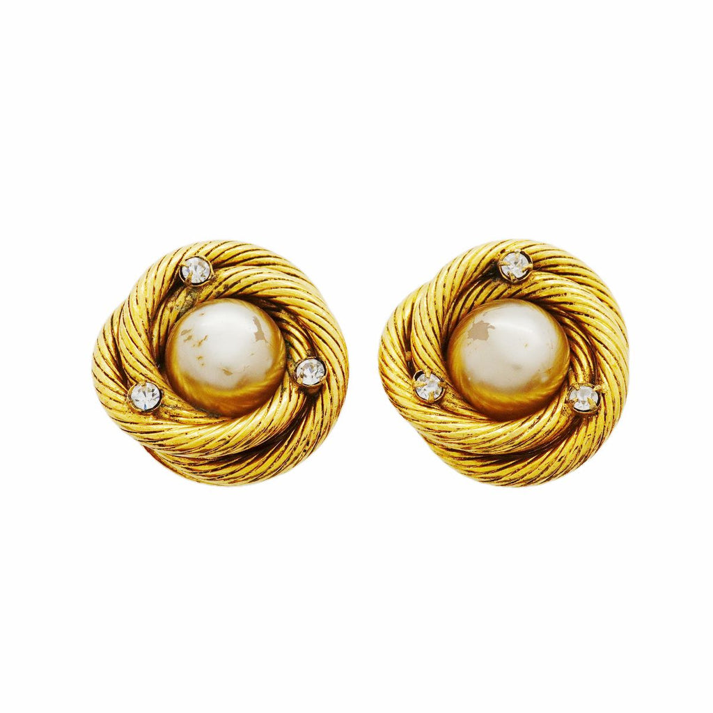 Chanel Earrings Vintage Gold Plated Faux Pearl Rhinestone
