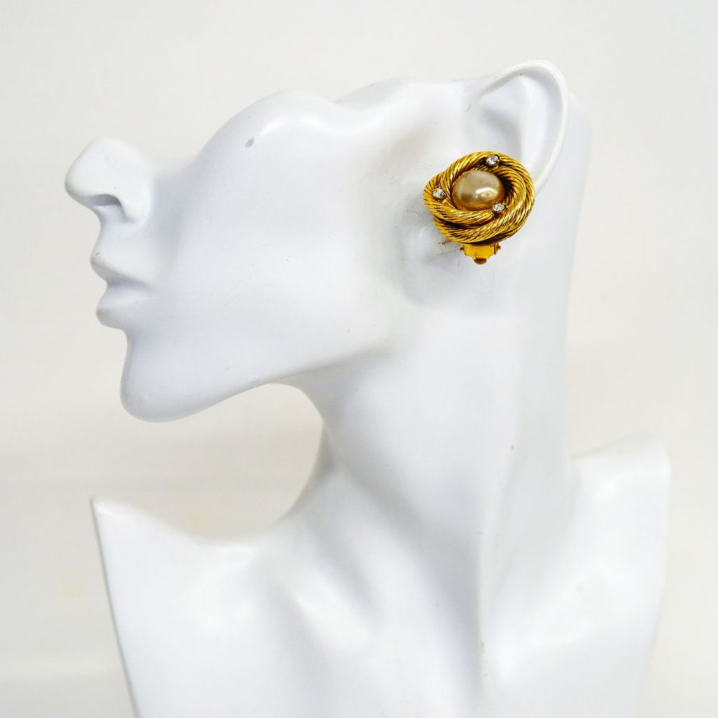 Chanel Earrings Vintage Gold Plated Faux Pearl Rhinestone — view 5