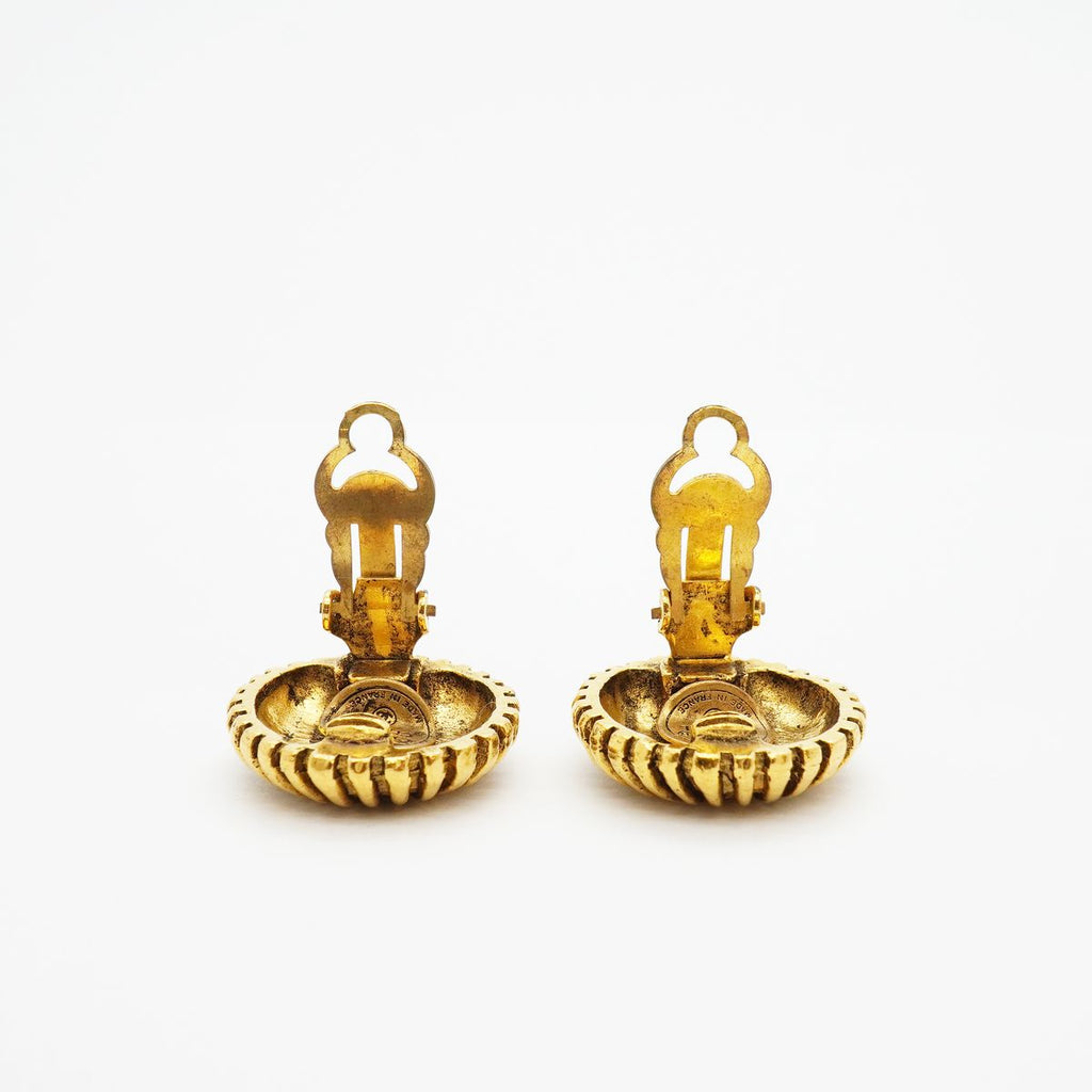 Chanel Earrings Vintage CC Logo Round Circle Gold Plated — view 7