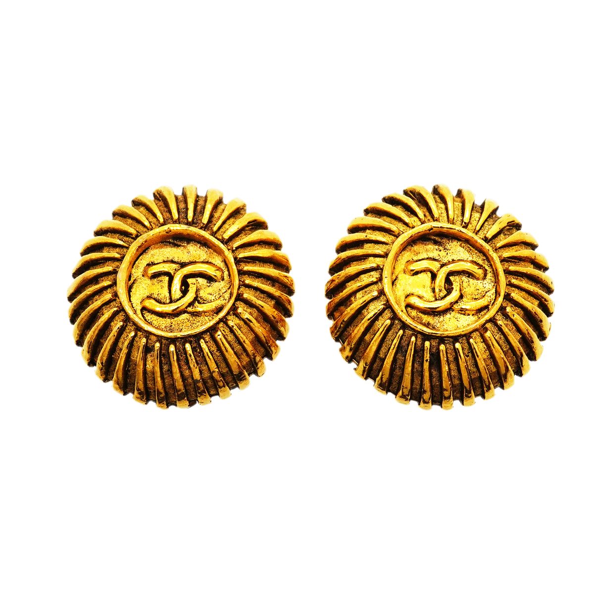 Chanel Earrings Vintage CC Logo Round Circle Gold Plated