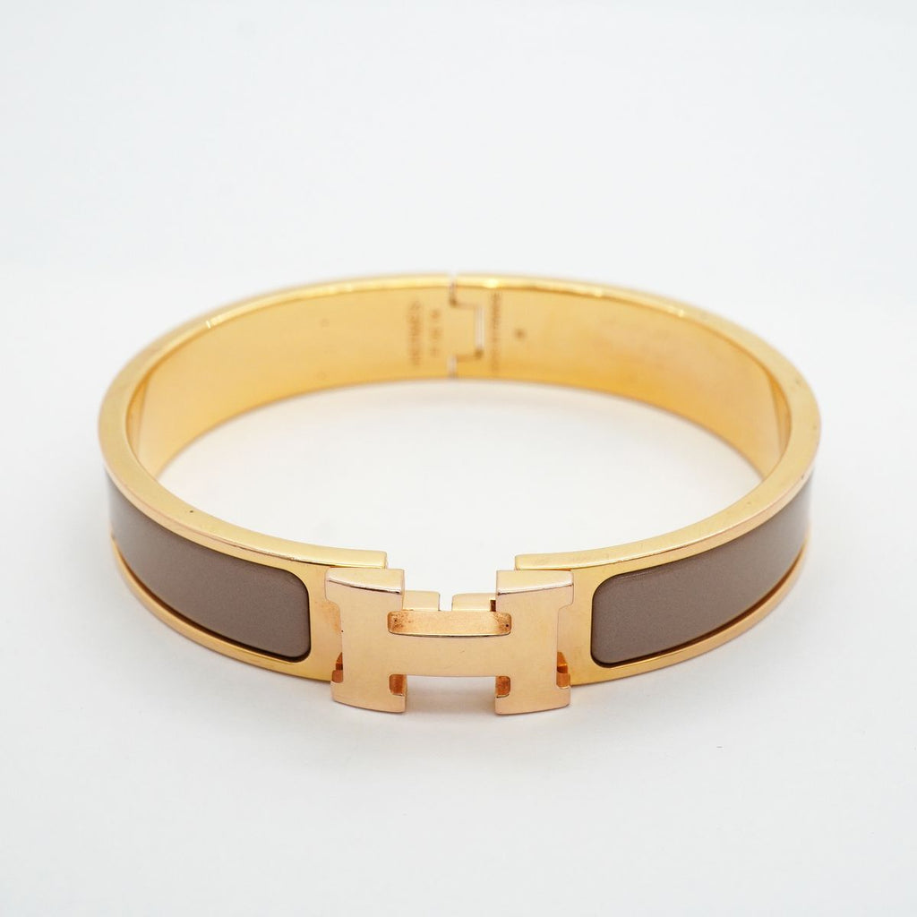 Hermes Bangle Clic Clac PM Gold Plated Greige Bracelet — view 4