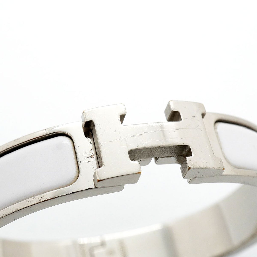 Hermes Bangle Clic Clac PM Metal Silver White Bracelet — view 7