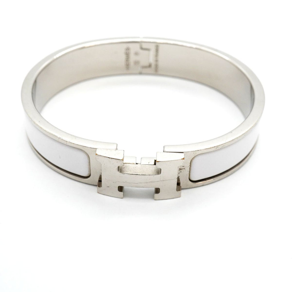 Hermes Bangle Clic Clac PM Metal Silver White Bracelet — view 4