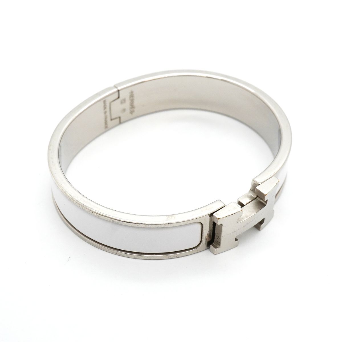 Hermes Bangle Clic Clac PM Metal Silver White Bracelet — view 2