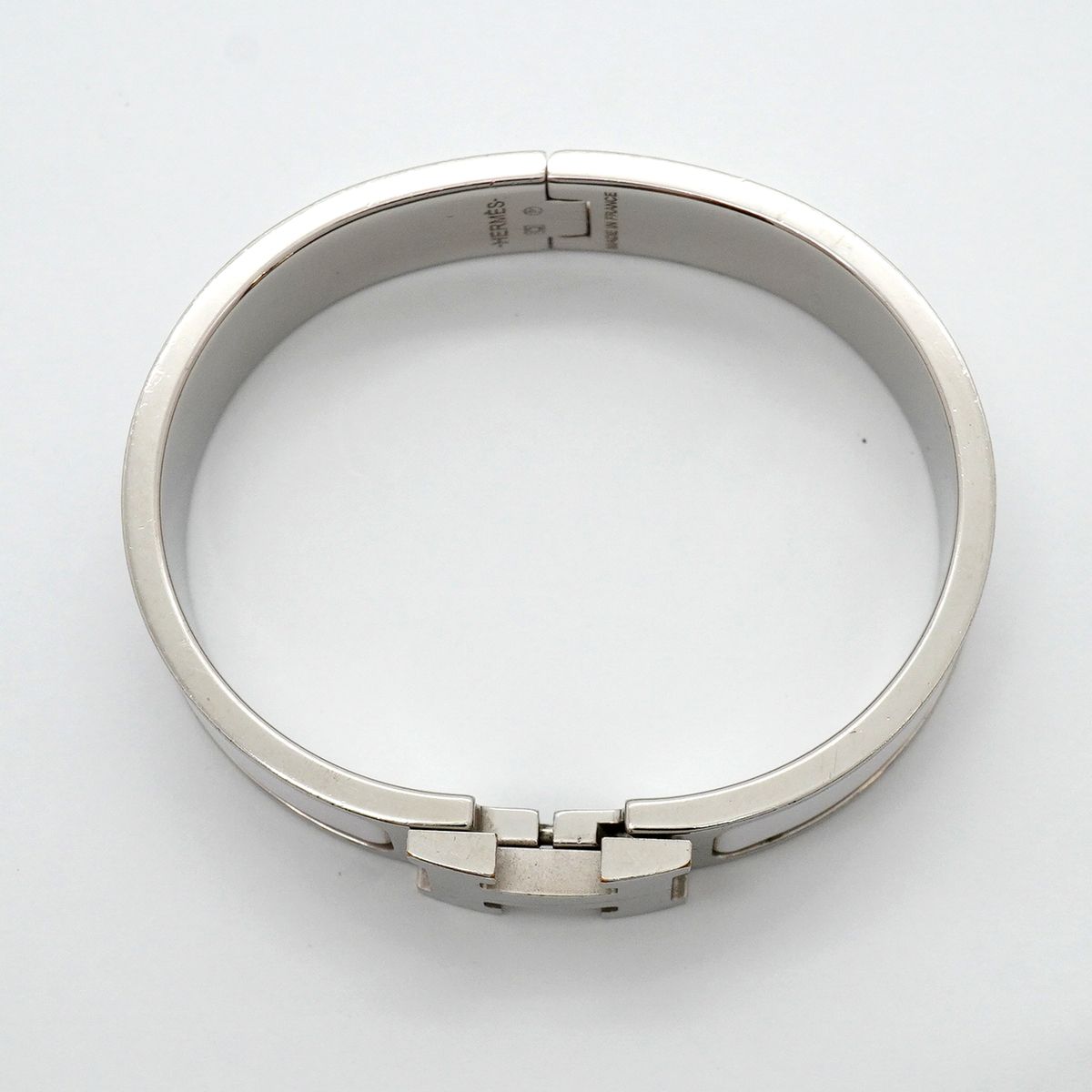 Hermes Bangle Clic Clac PM Metal Silver White Bracelet — view 3