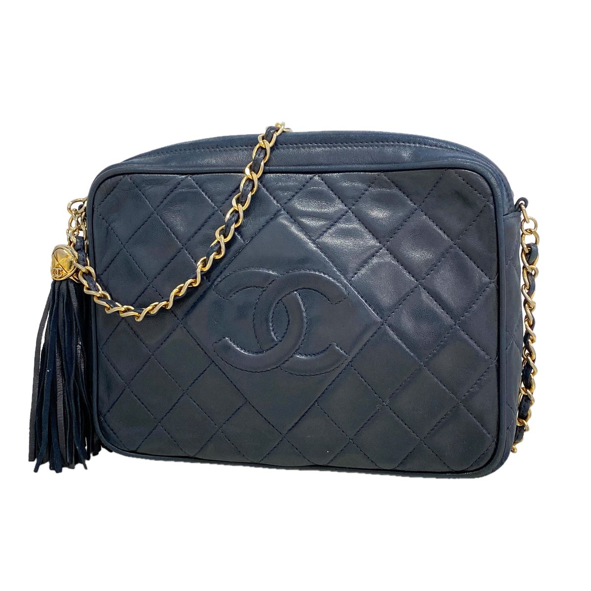 Chanel Shoulder Bag Quilted Lambskin Navy Gold