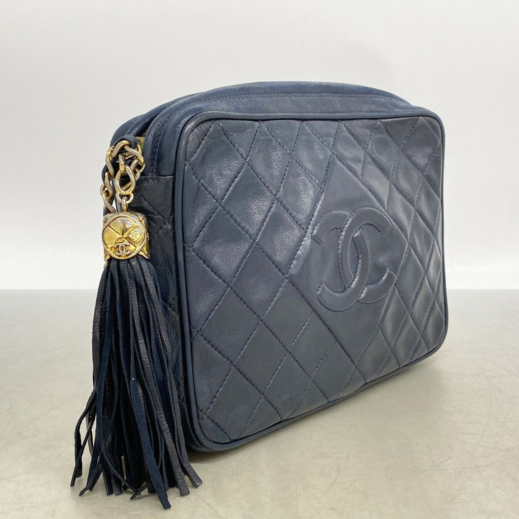Chanel Shoulder Bag Quilted Lambskin Navy Gold — view 2