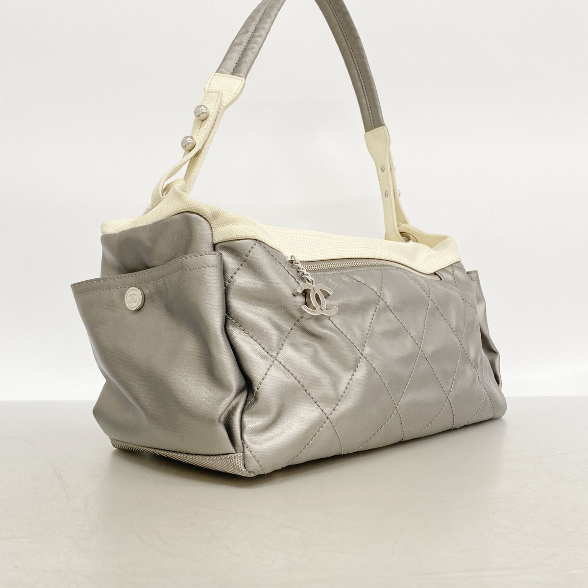 Chanel Shoulder Bag Paris Biarritz Canvas Gray Silver — view 2