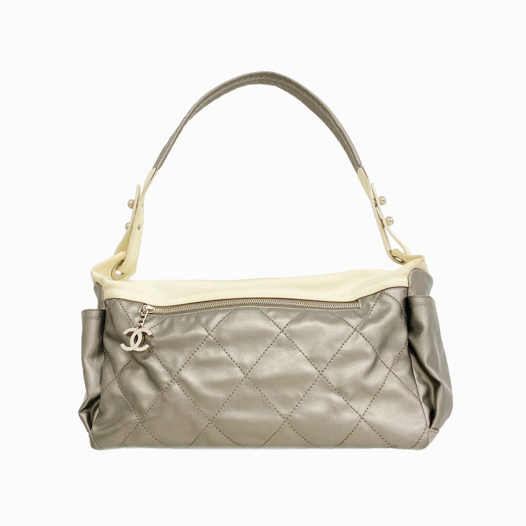 Chanel Shoulder Bag Paris Biarritz Canvas Gray Silver