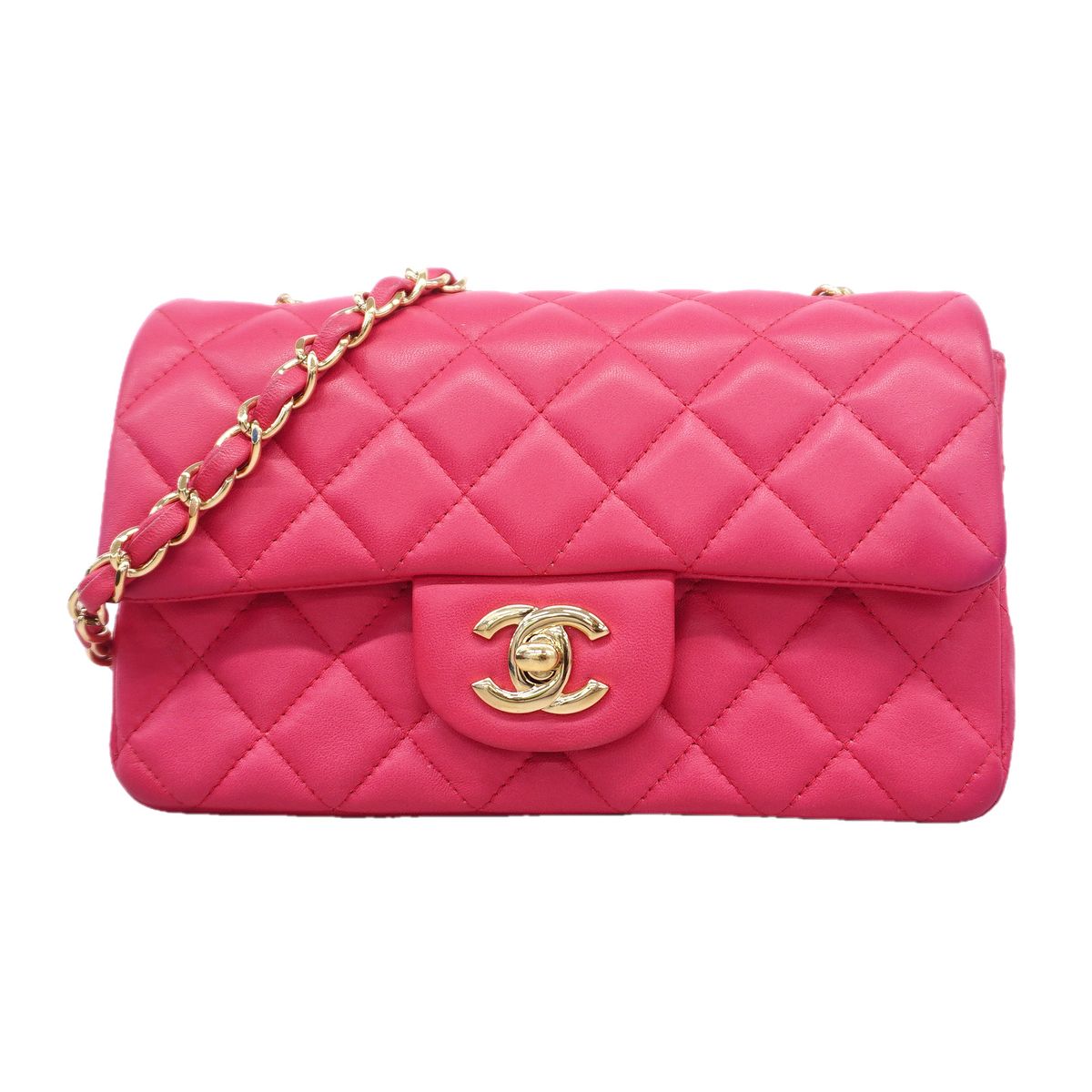 Chanel Shoulder Bag Mini Quilted Lambskin Pink Gold