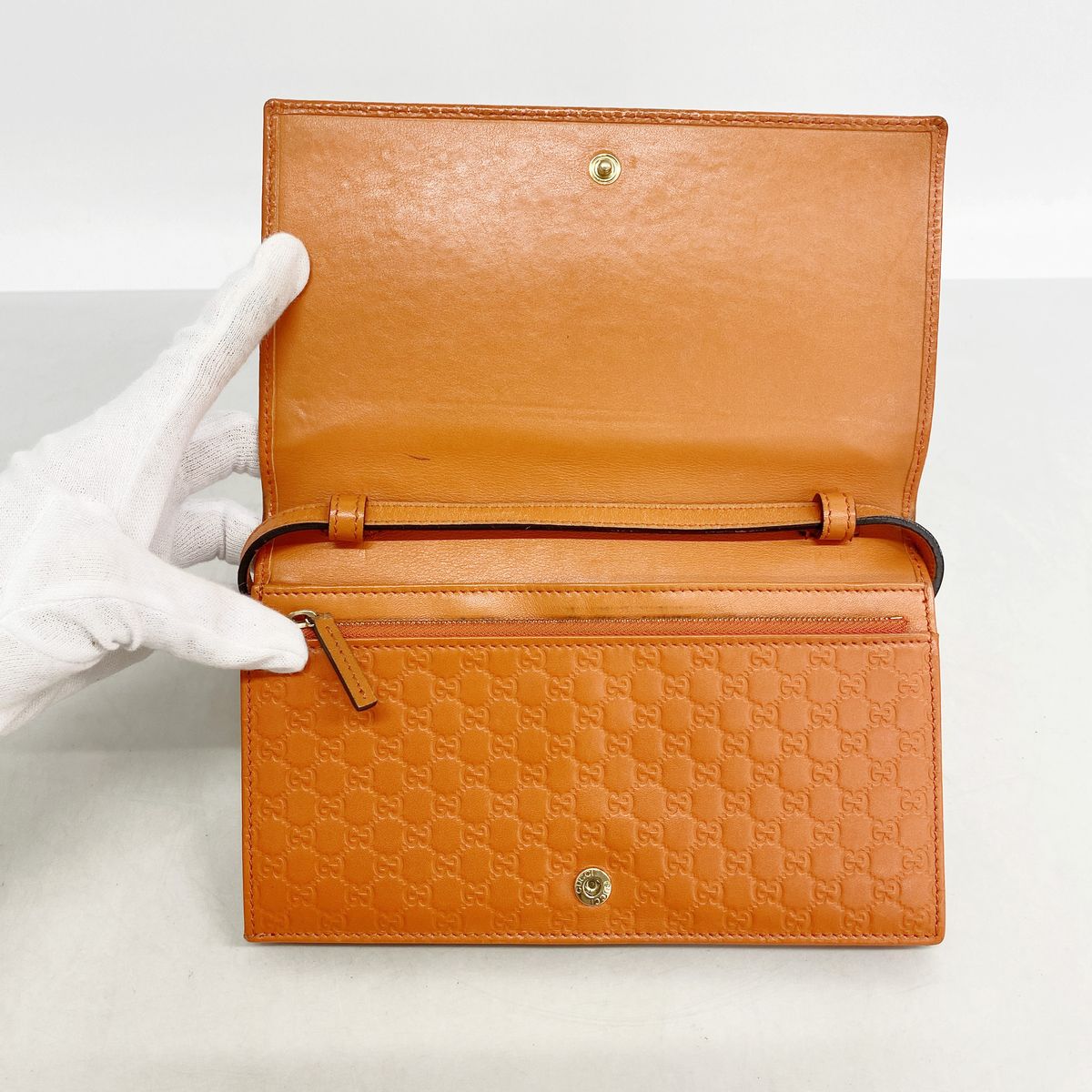 Gucci Wallet on Chain Micro Guccissima Leather Orange Gold Shoulder Bag — view 3