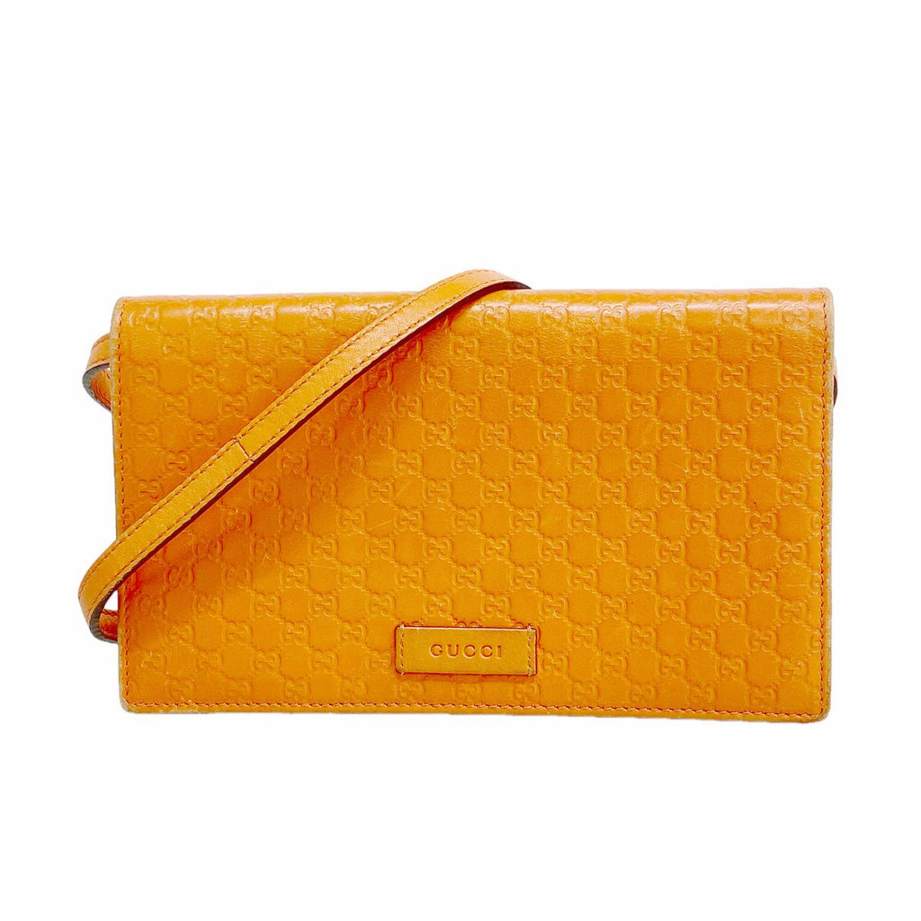 Gucci Wallet on Chain Micro Guccissima Leather Orange Gold Shoulder Bag