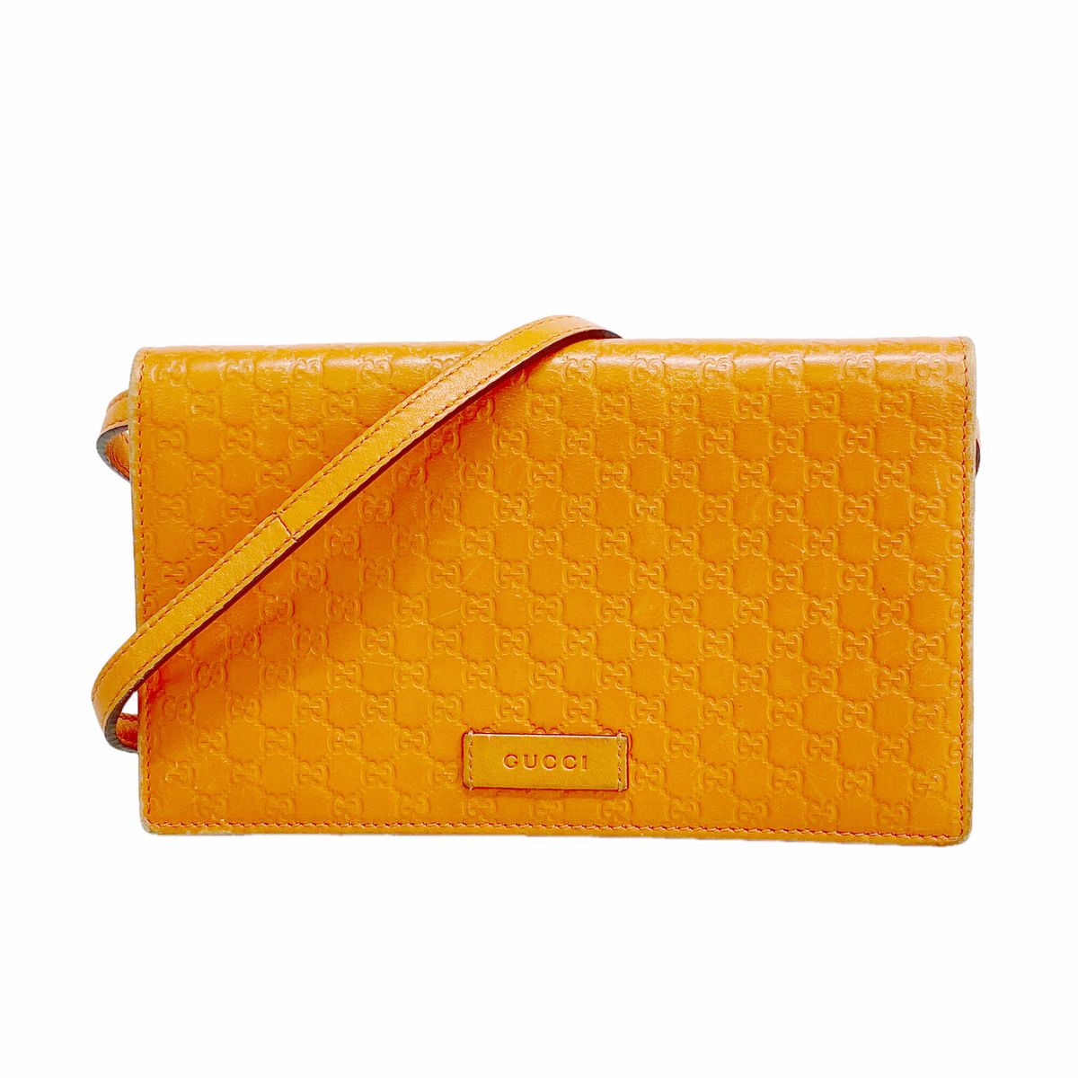 Gucci Wallet on Chain Micro Guccissima Leather Orange Gold Shoulder Bag