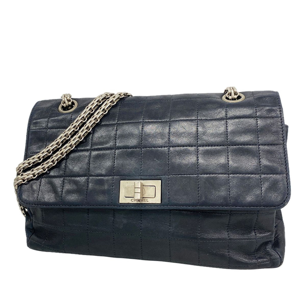 Chanel Shoulder Bag 2.55 Choco Bar Lambskin Black Silver