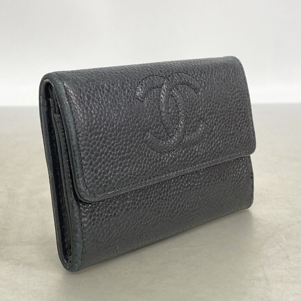 Chanel Card Case Caviar Leather Black Silver — view 2