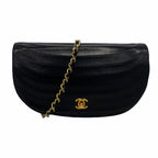 Chanel Shoulder Bag Half Moon Lambskin Black Gold