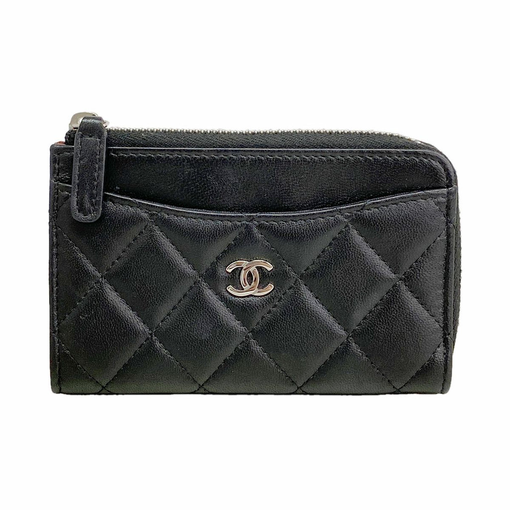 Chanel Coin Purse Quilted Lambskin Black Silver