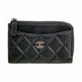 Chanel Coin Purse Quilted Lambskin Black Silver
