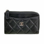 Chanel Coin Purse Quilted Lambskin Black Silver