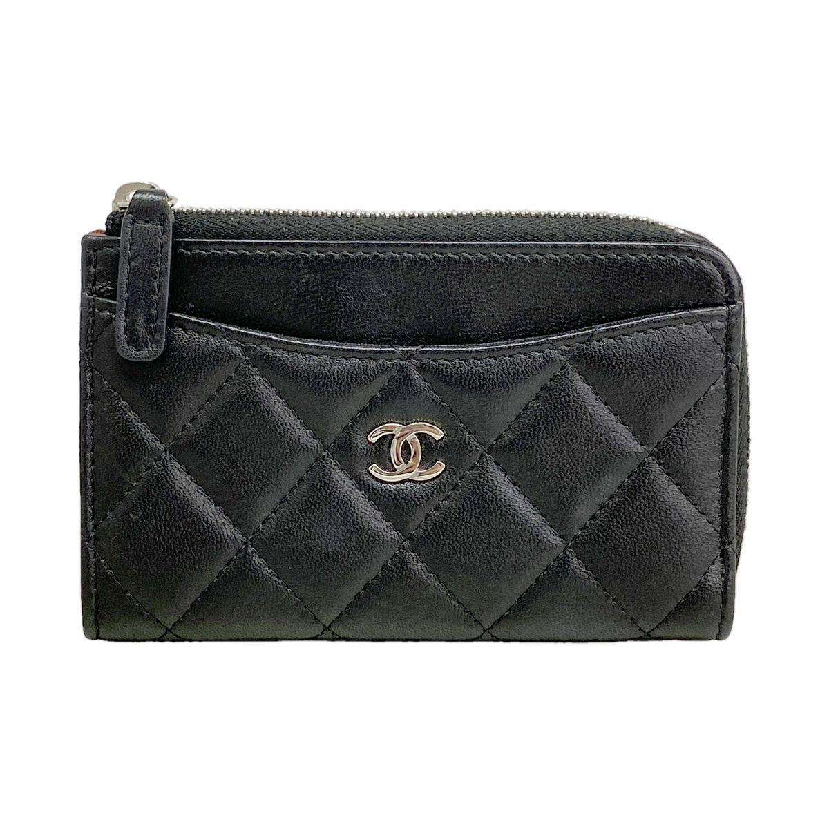 Chanel Coin Purse Quilted Lambskin Black Silver