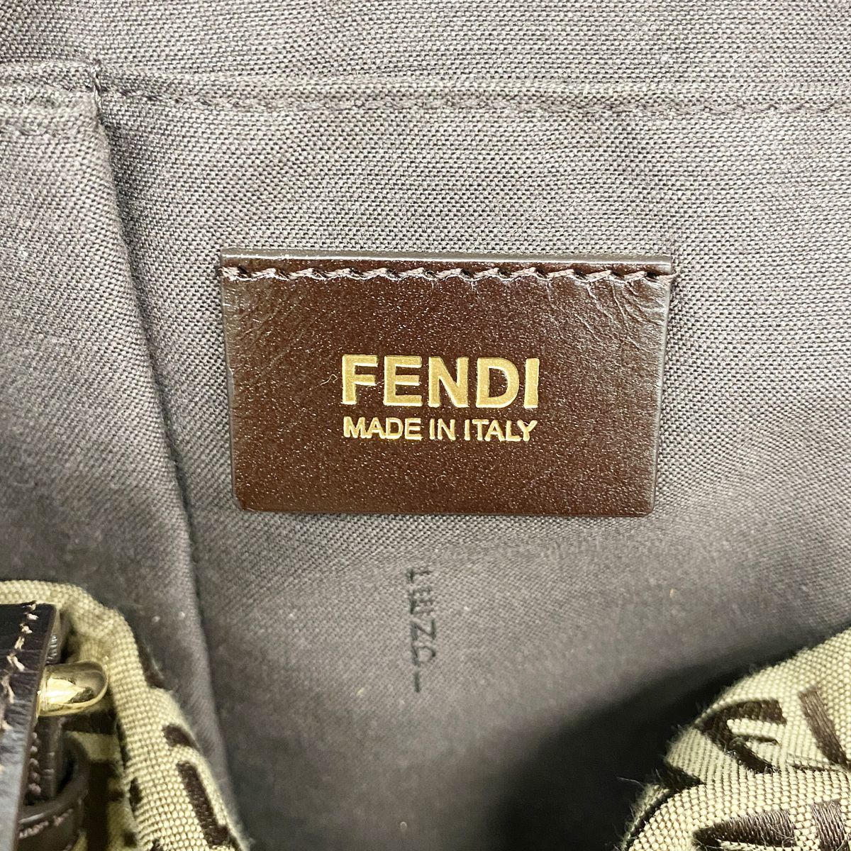 Fendi Tote Bag Zucchino Nylon Canvas Brown Champagne Gold — view 5
